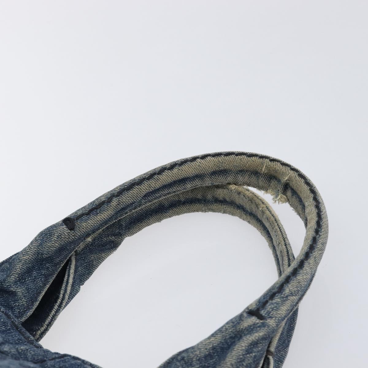 PRADA Canapa MM Hand Bag Denim Blue Gold Auth 201344