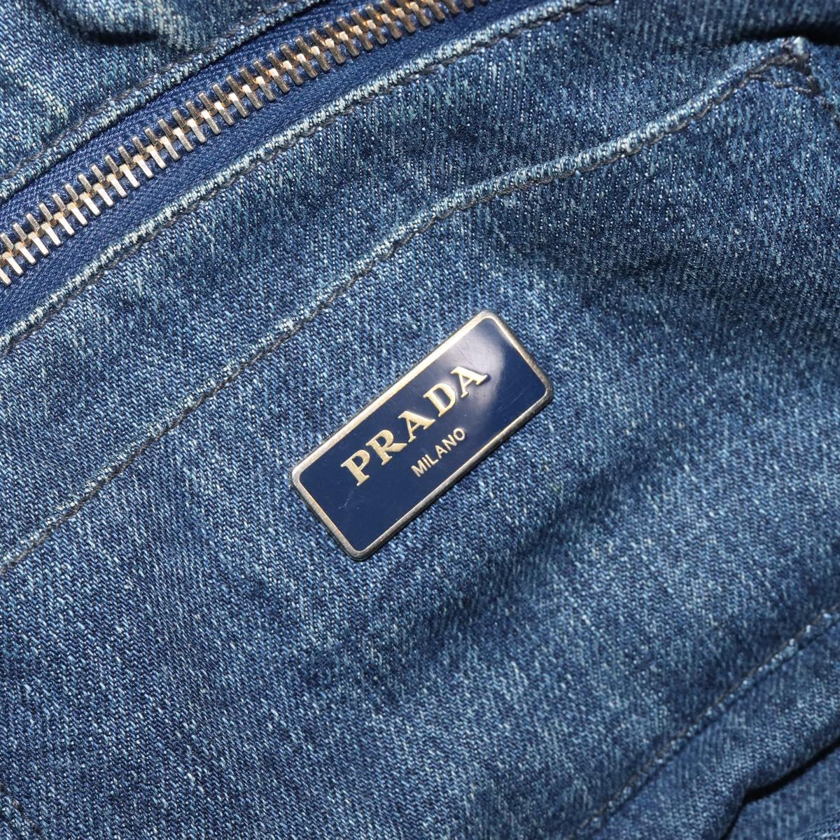 PRADA Canapa MM Hand Bag Denim Blue Gold Auth 201344
