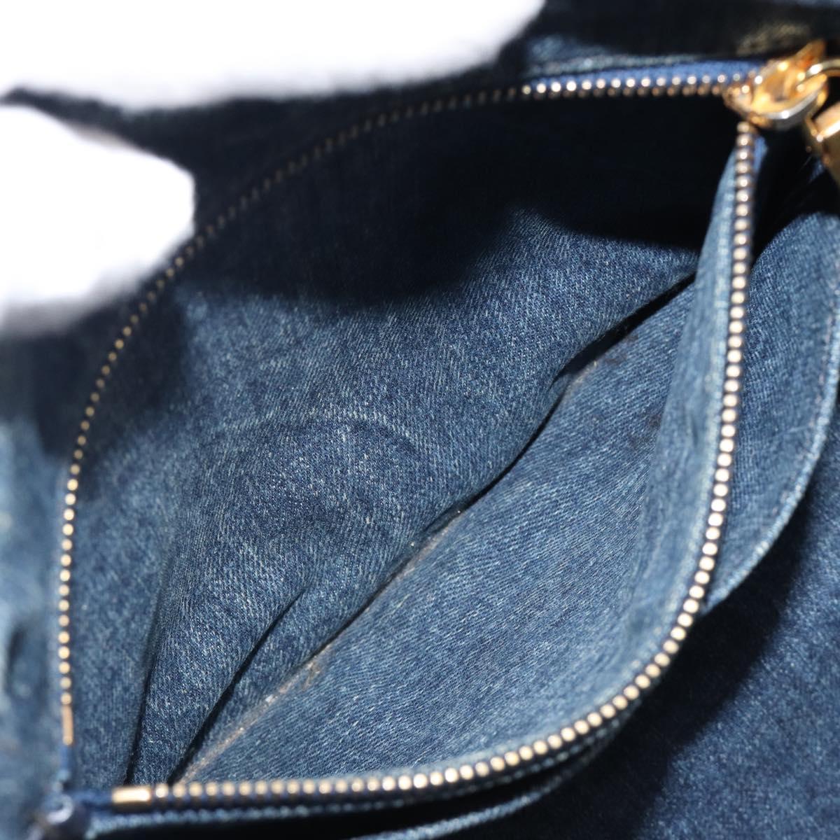 PRADA Canapa MM Hand Bag Denim Blue Gold Auth 201344