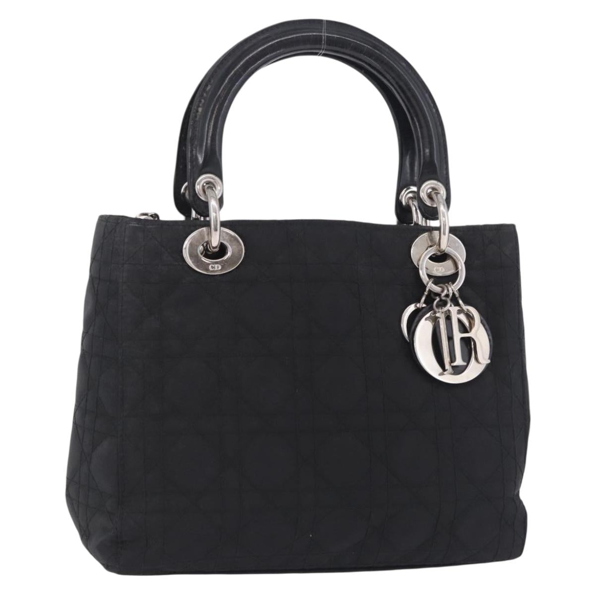 Christian Dior Lady Dior Canage Hand Bag Nylon Black Silver Auth 201347
