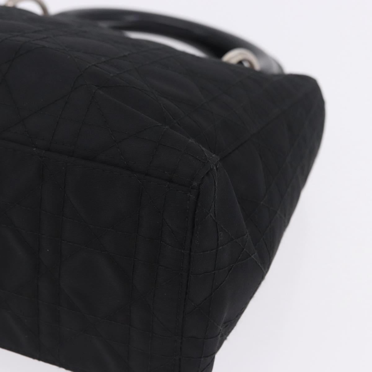 Christian Dior Lady Dior Canage Hand Bag Nylon Black Silver Auth 201347