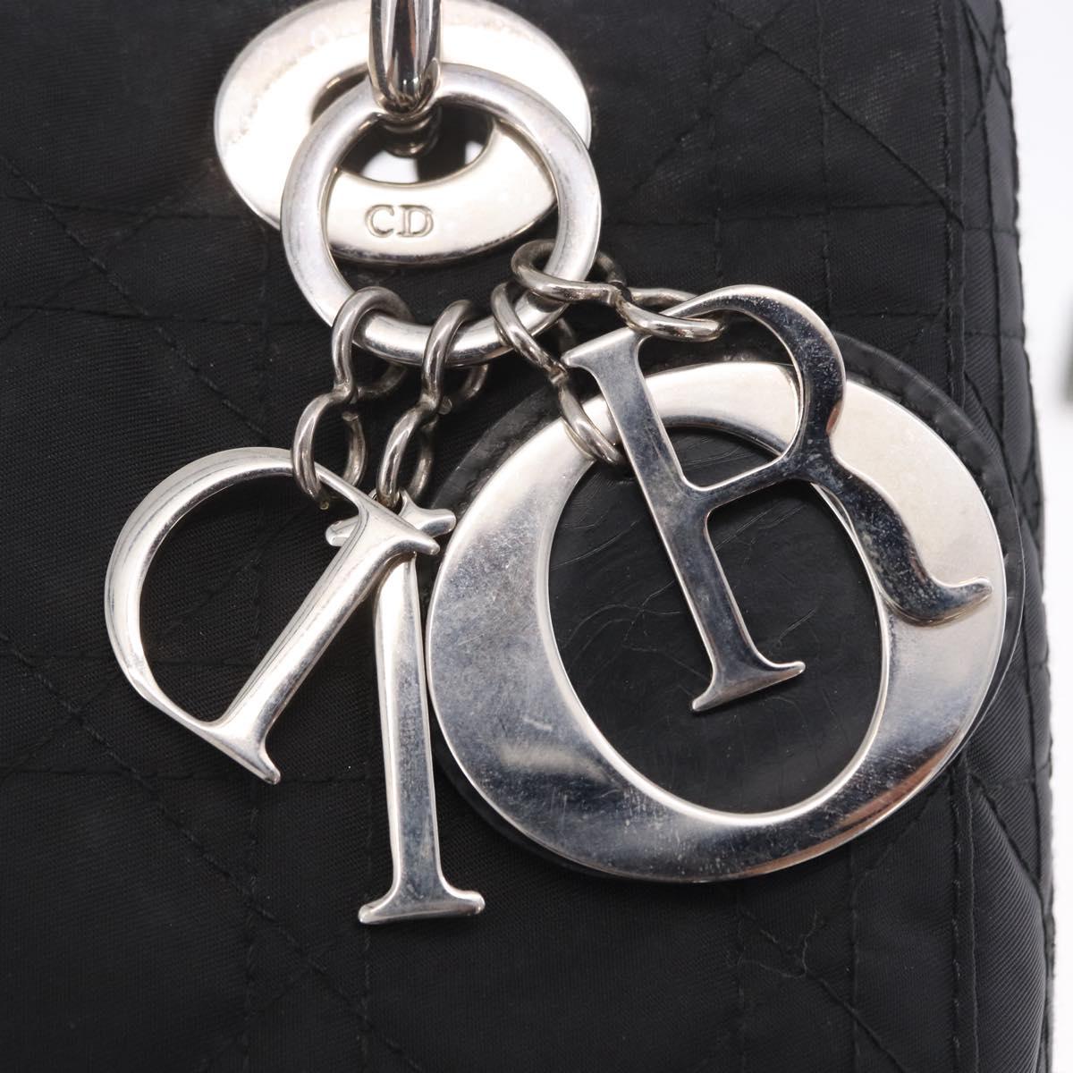 Christian Dior Lady Dior Canage Hand Bag Nylon Black Silver Auth 201347