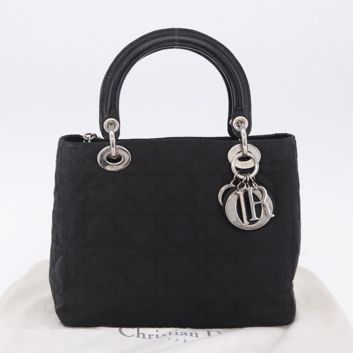 Christian Dior Lady Dior Canage Hand Bag Nylon Black Silver Auth 201347