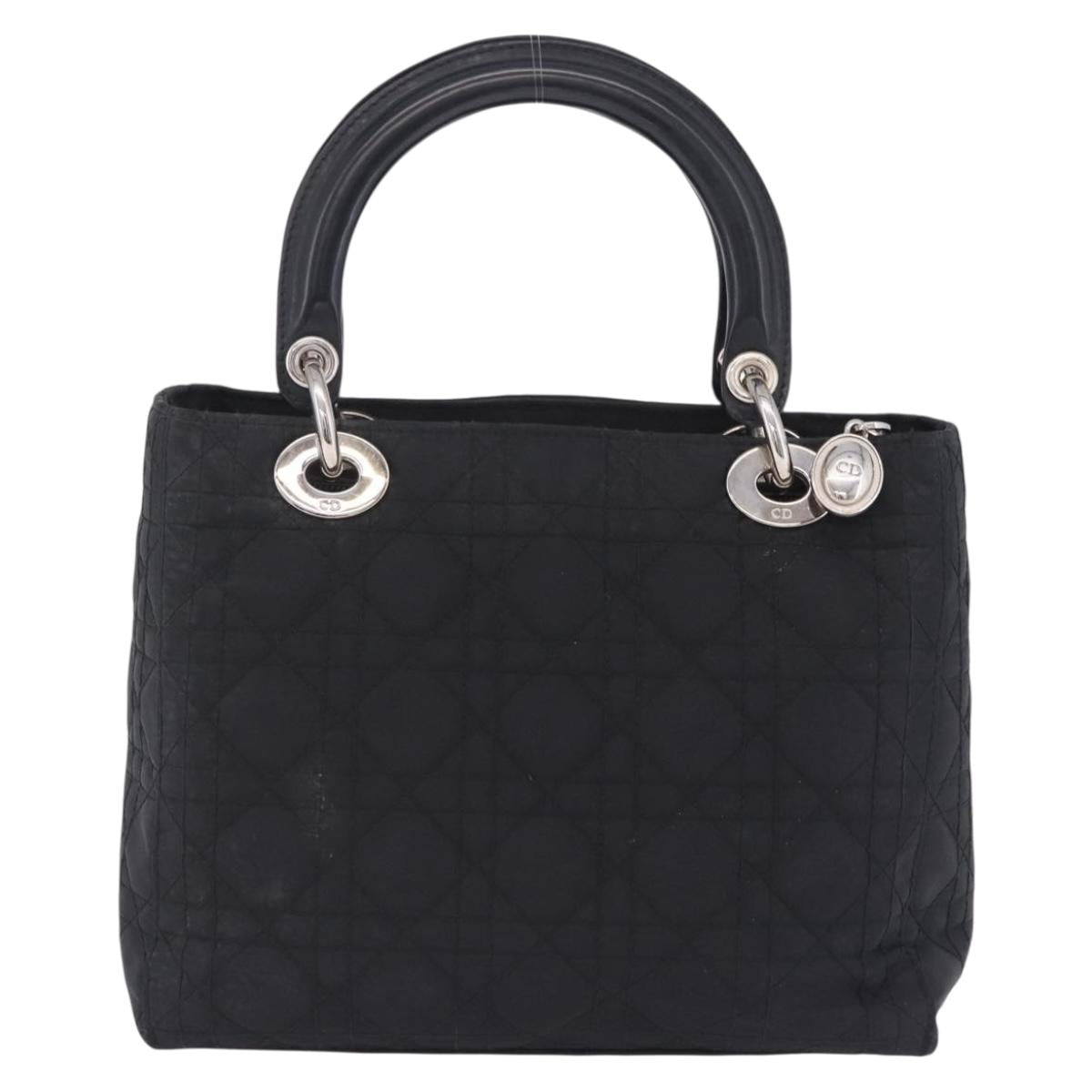 Christian Dior Lady Dior Canage Hand Bag Nylon Black Silver Auth 201347