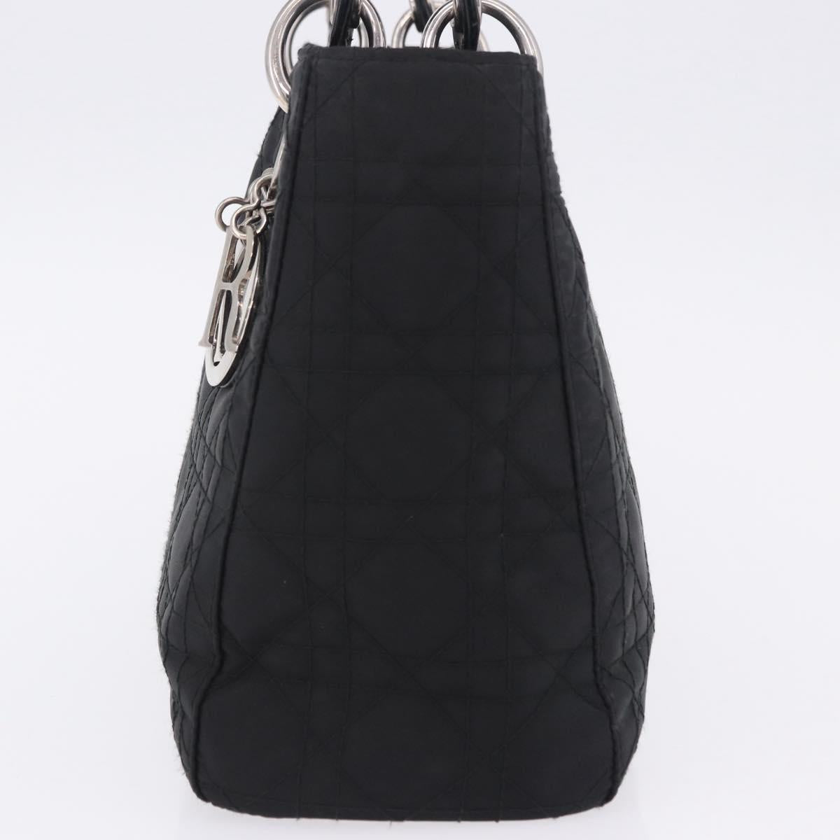 Christian Dior Lady Dior Canage Hand Bag Nylon Black Silver Auth 201347