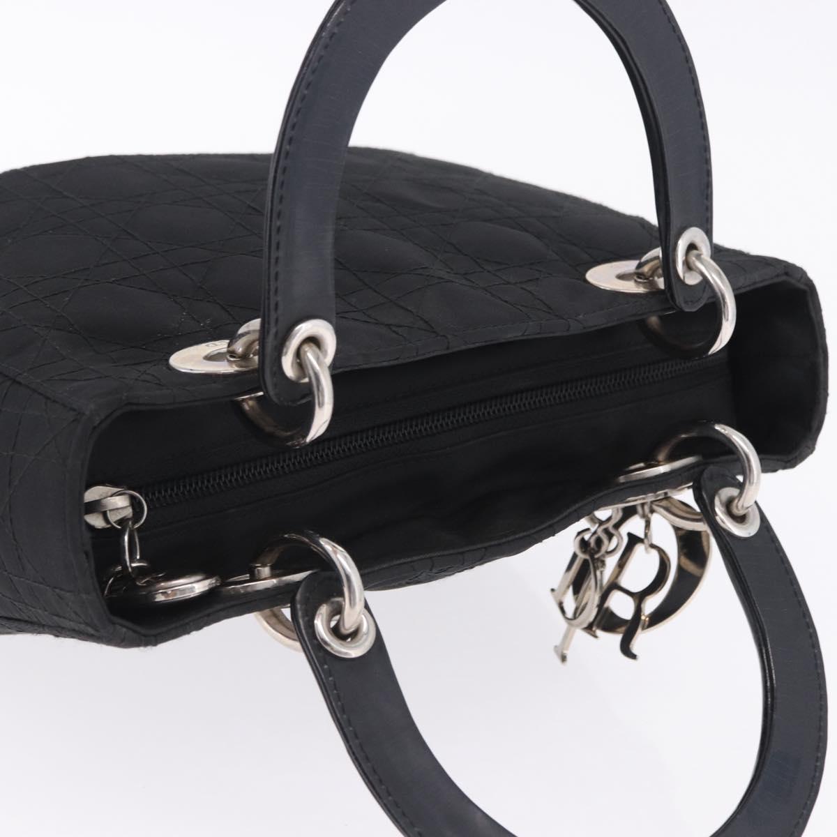 Christian Dior Lady Dior Canage Hand Bag Nylon Black Silver Auth 201347