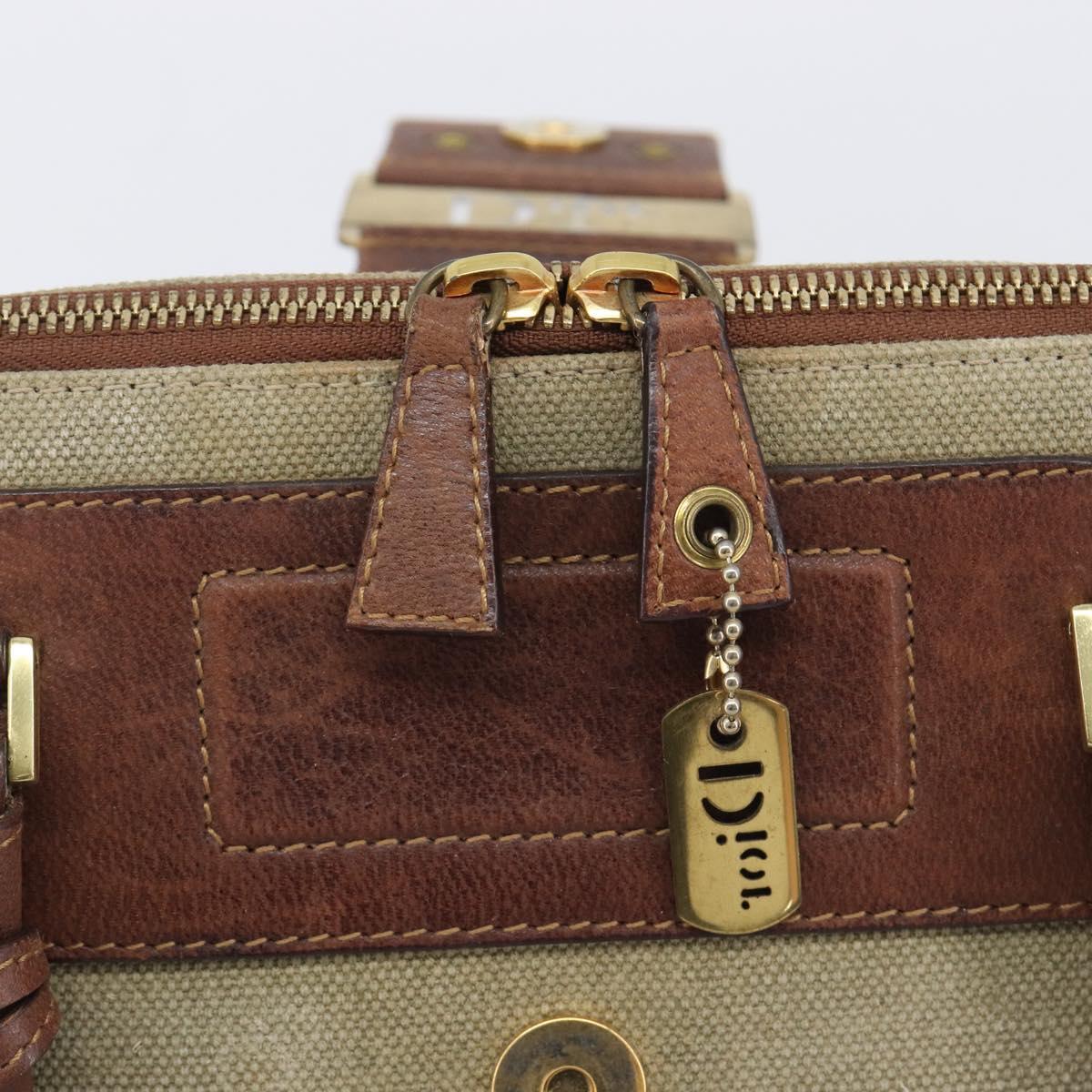 Christian Dior Straight Chic Hand Bag Canvas Beige Gold Auth 201348
