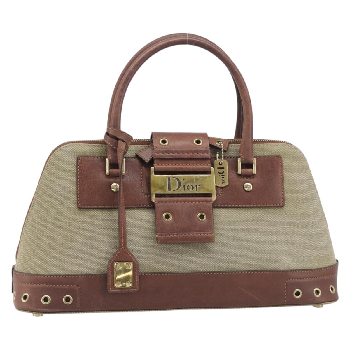 Christian Dior Straight Chic Hand Bag Canvas Beige Gold Auth 201348