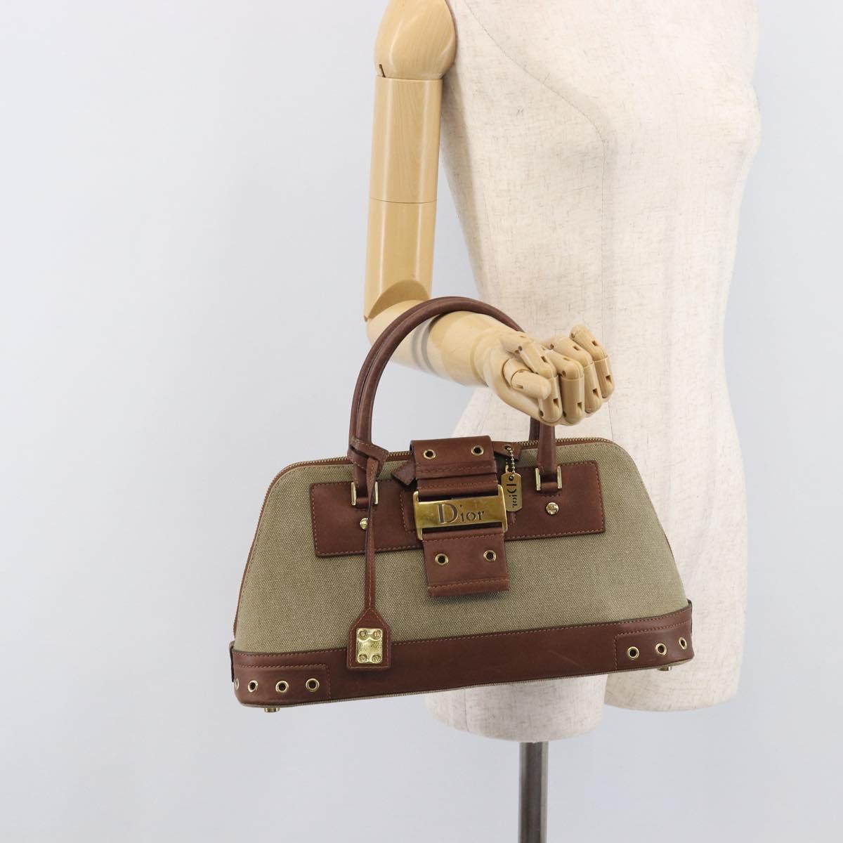 Christian Dior Straight Chic Hand Bag Canvas Beige Gold Auth 201348