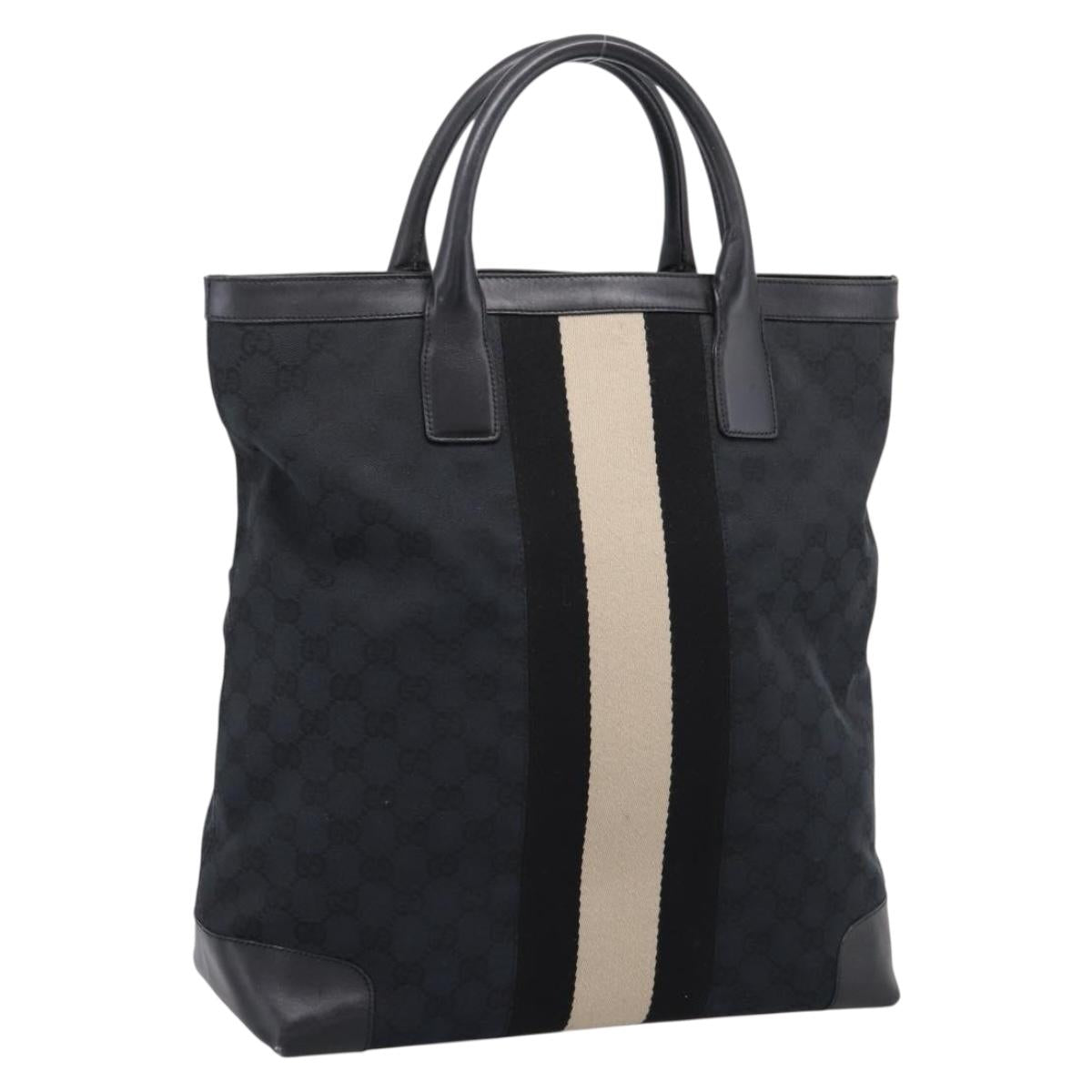 GUCCI GG Canvas Hand Bag Black Silver 002 1093 3444 Auth 201351