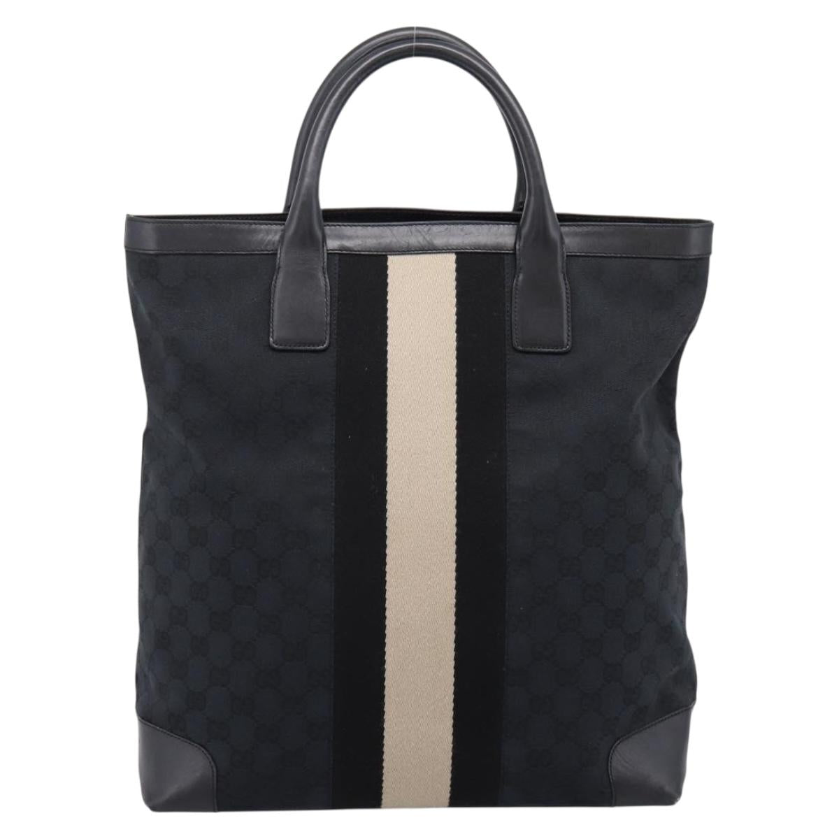 GUCCI GG Canvas Hand Bag Black Silver 002 1093 3444 Auth 201351