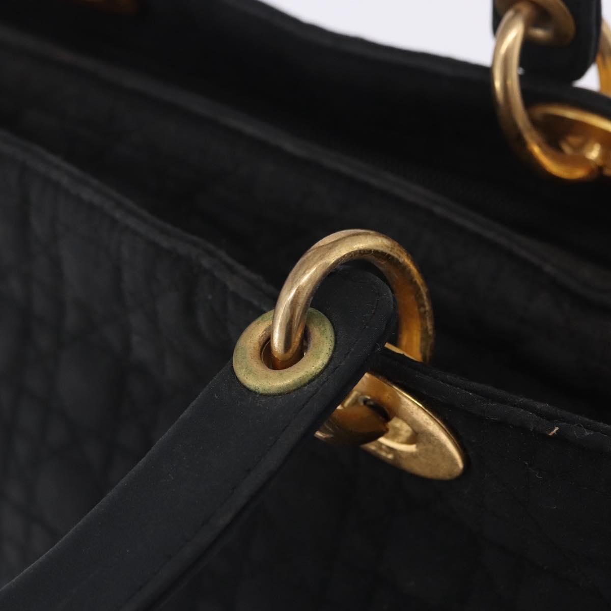 Christian Dior Lady Dior Canage Hand Bag Canvas Black Gold Auth 201352