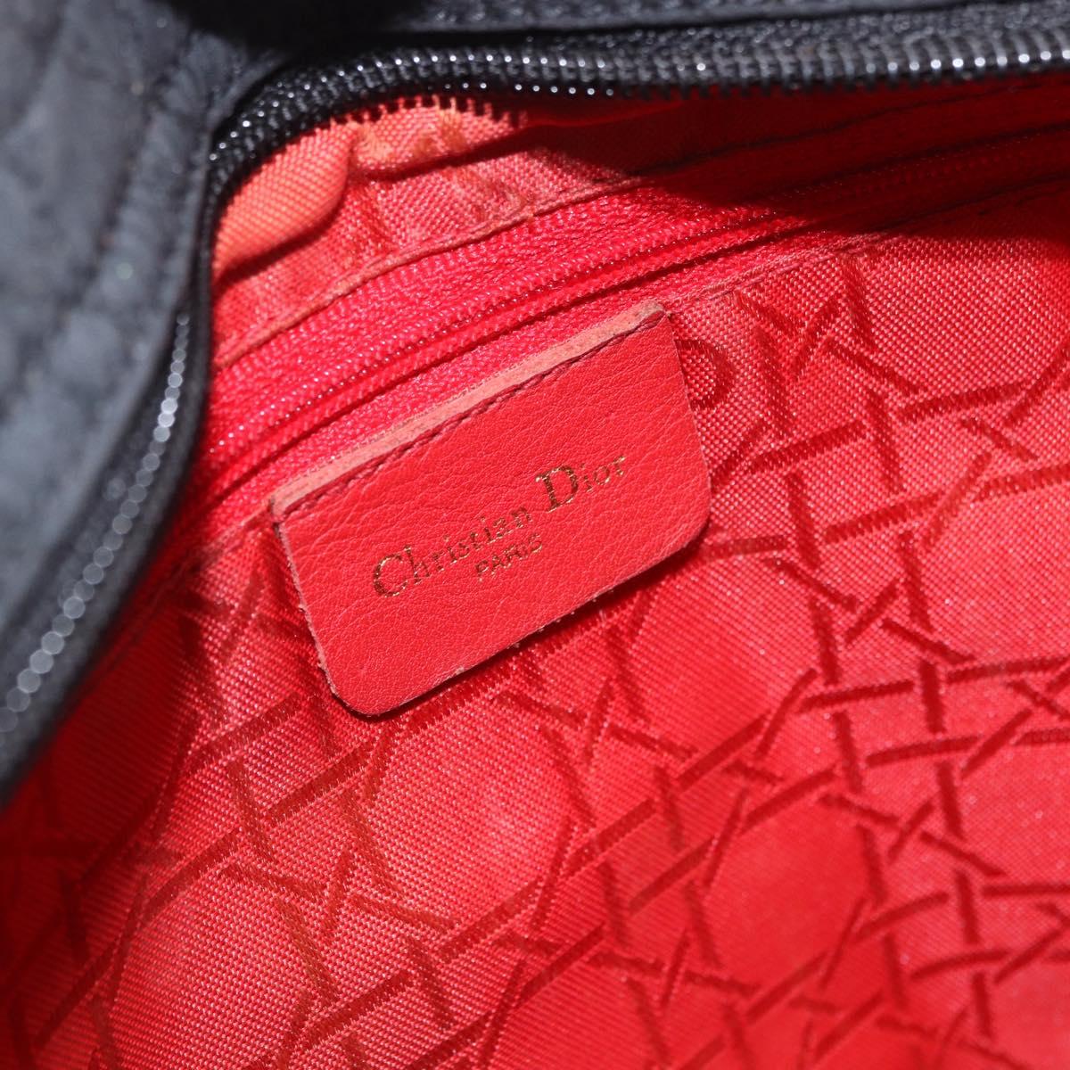 Christian Dior Lady Dior Canage Hand Bag Canvas Black Gold Auth 201352