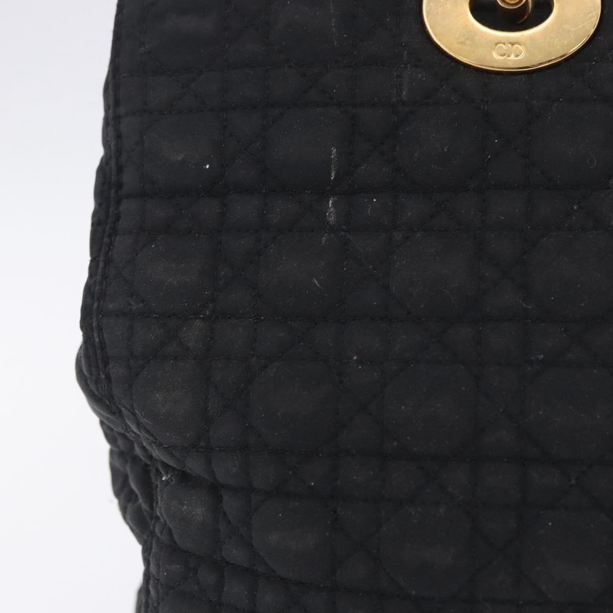 Christian Dior Lady Dior Canage Hand Bag Canvas Black Gold Auth 201352
