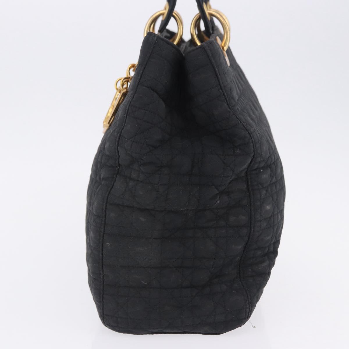 Christian Dior Lady Dior Canage Hand Bag Canvas Black Gold Auth 201352