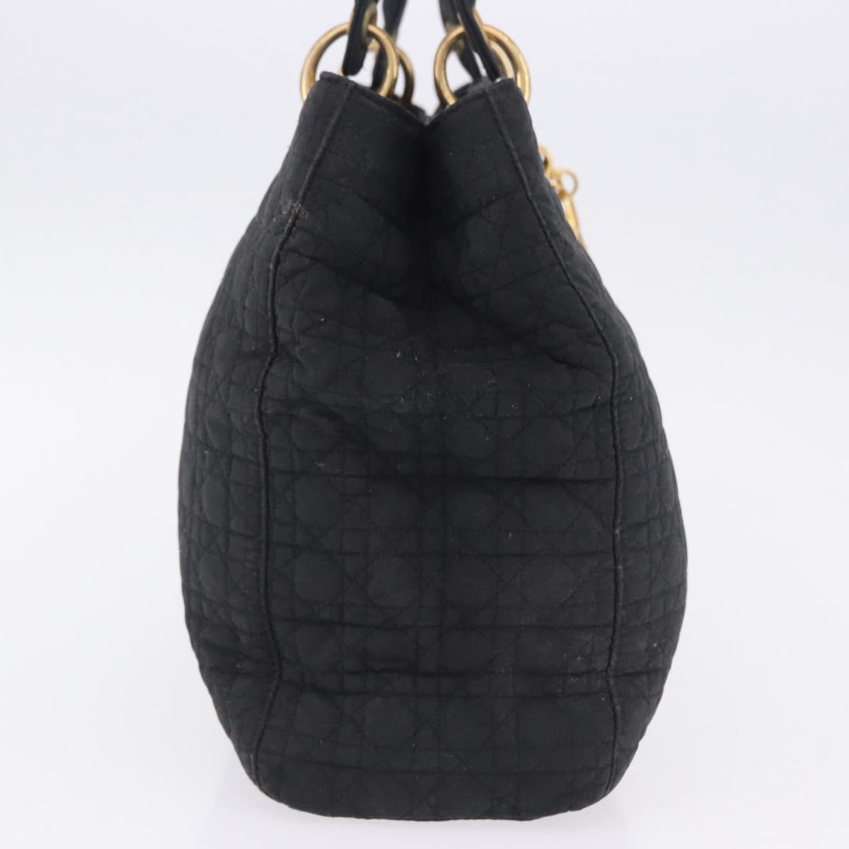 Christian Dior Lady Dior Canage Hand Bag Canvas Black Gold Auth 201352