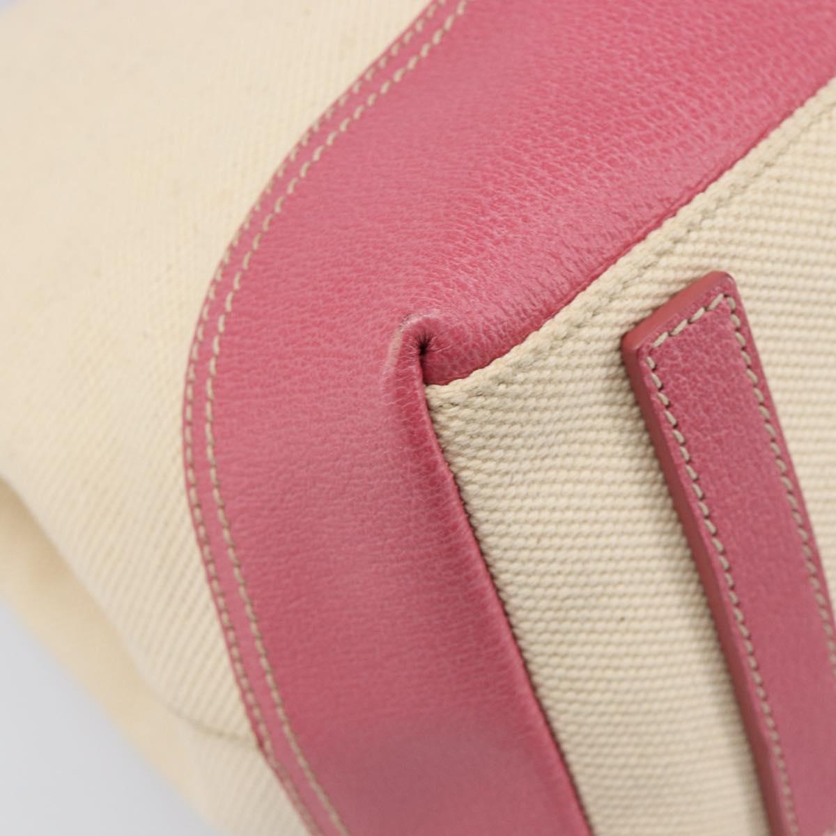 PRADA Tote Bag Canvas Ivory Silver Auth 201353V