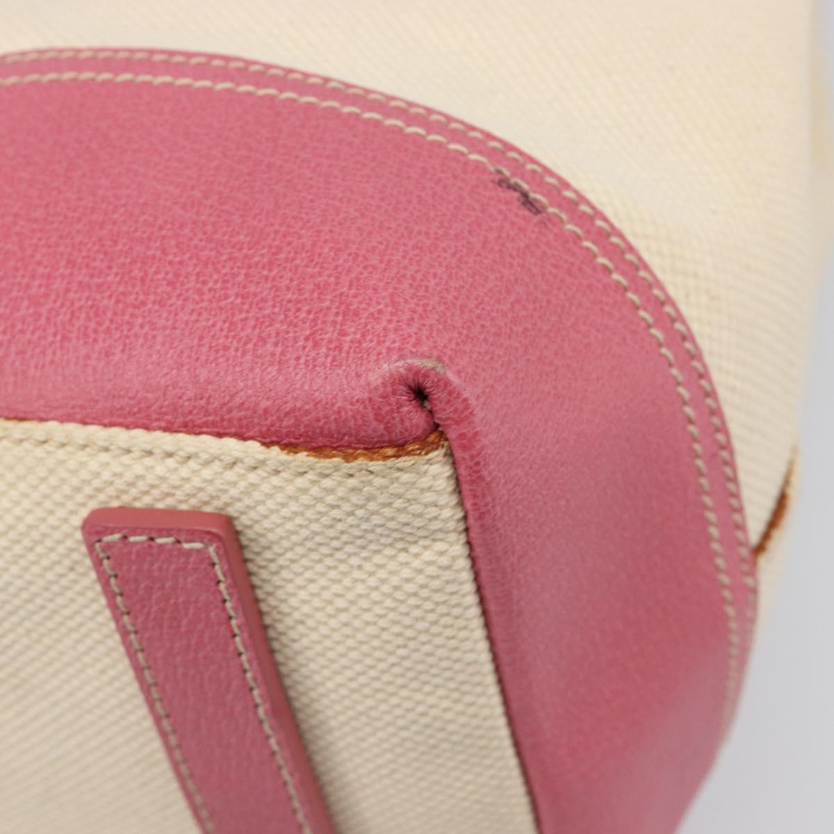 PRADA Tote Bag Canvas Ivory Silver Auth 201353V