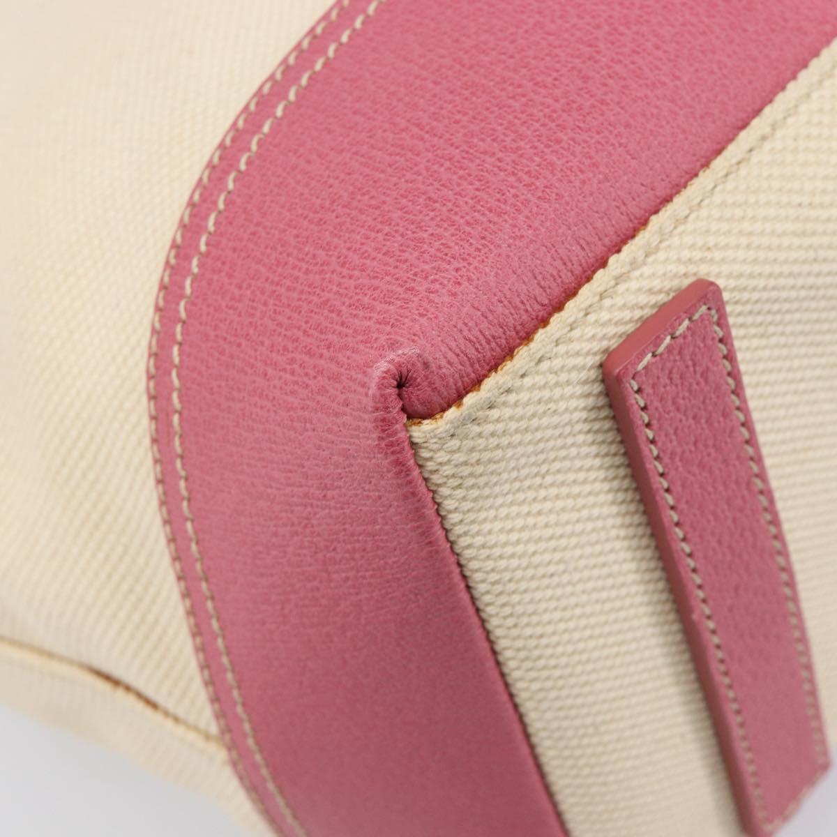 PRADA Tote Bag Canvas Ivory Silver Auth 201353V
