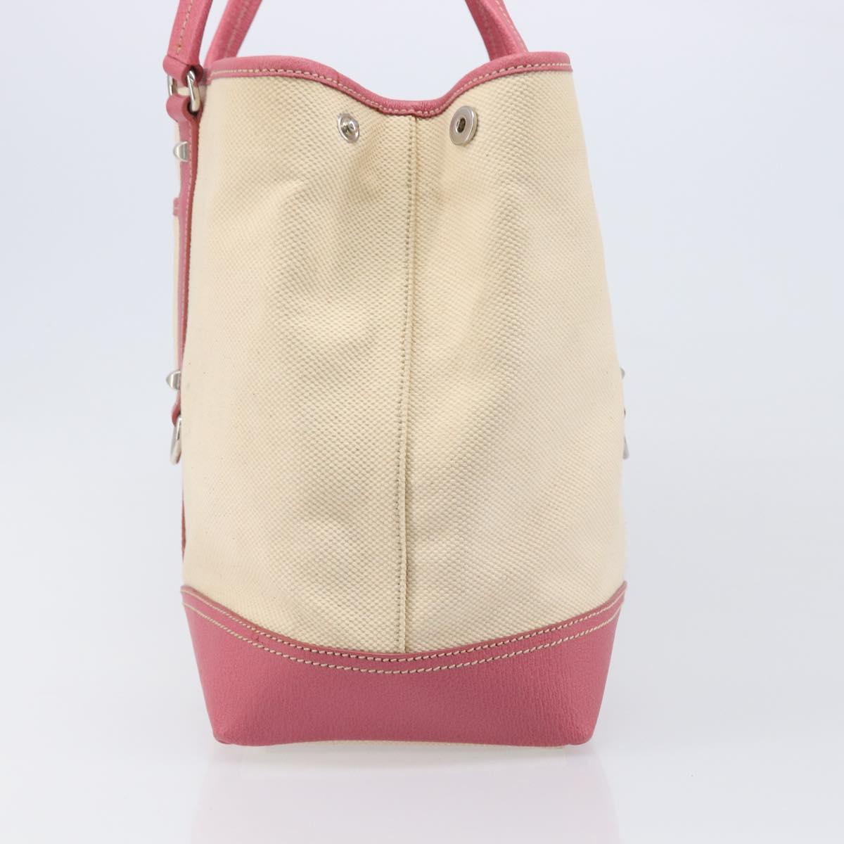PRADA Tote Bag Canvas Ivory Silver Auth 201353V
