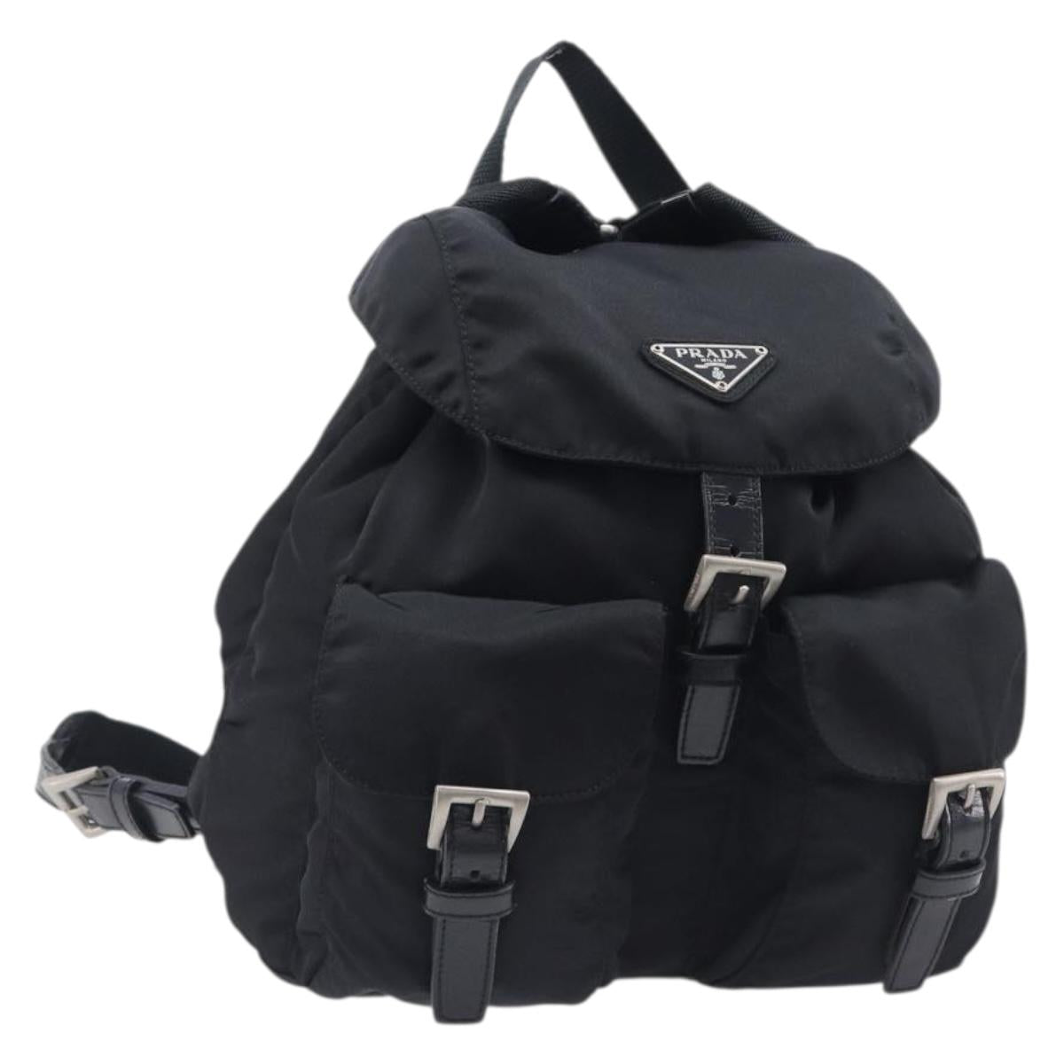 PRADA Backpack Nylon Black Silver Auth 201355