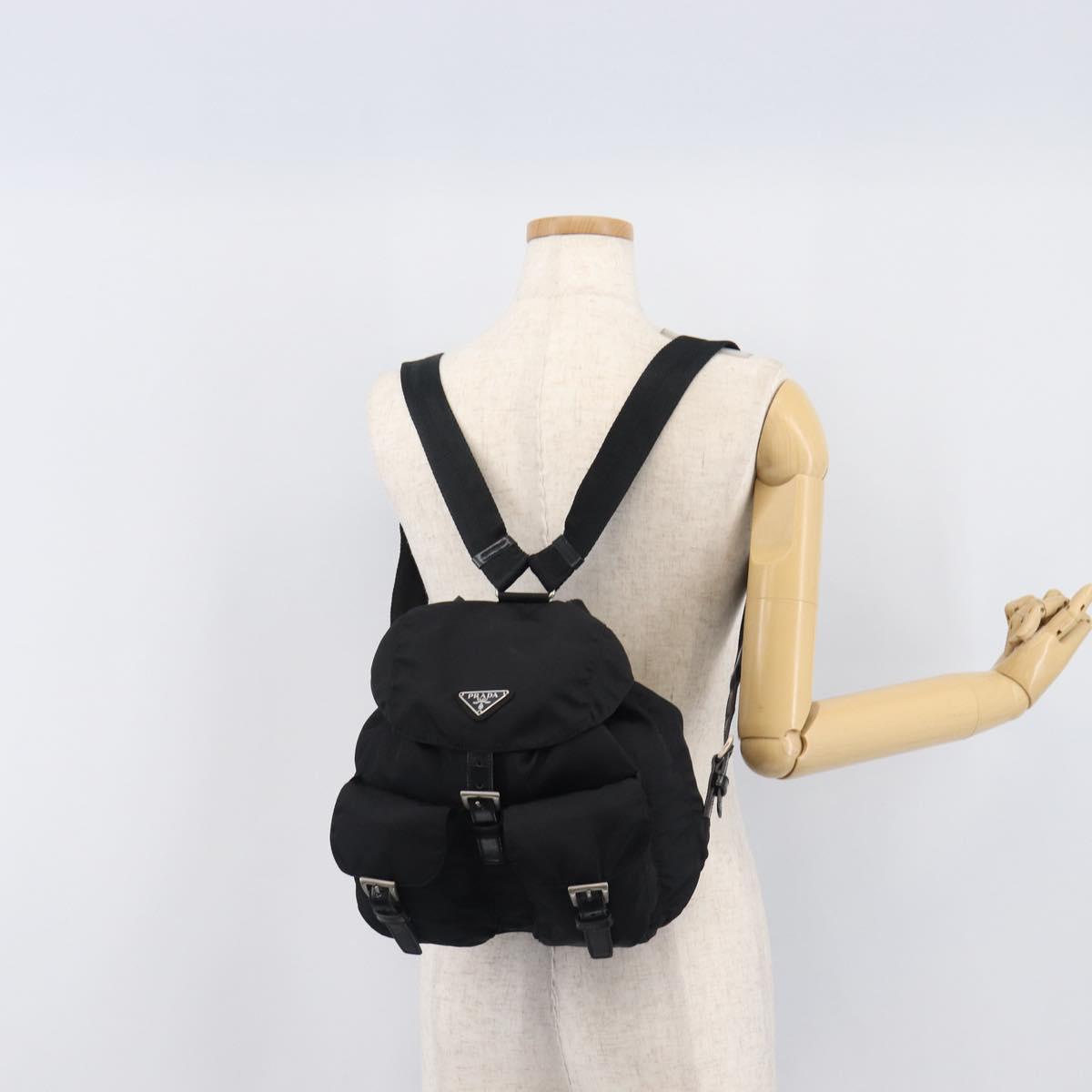 PRADA Backpack Nylon Black Silver Auth 201355
