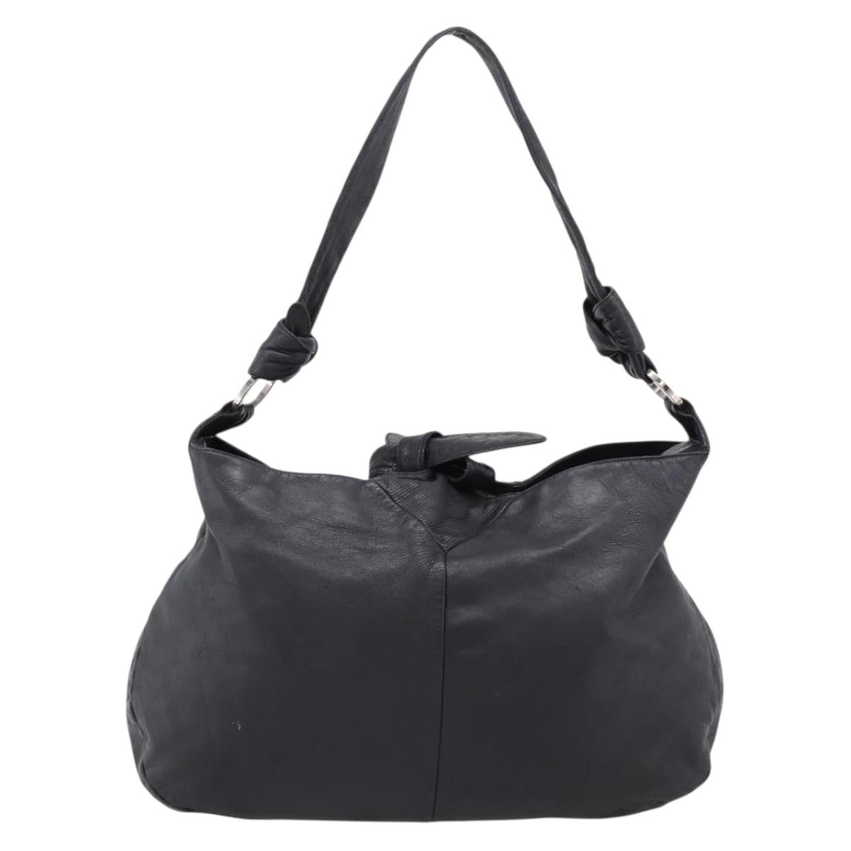 LOEWE Shoulder Bag Leather Black Silver Auth 201357