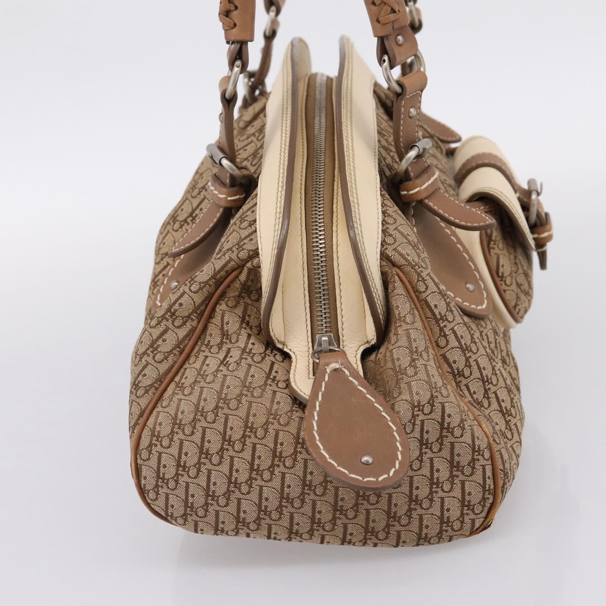 Christian Dior Street Chic Trotter Canvas Hand Bag Beige Silver Auth 201360A