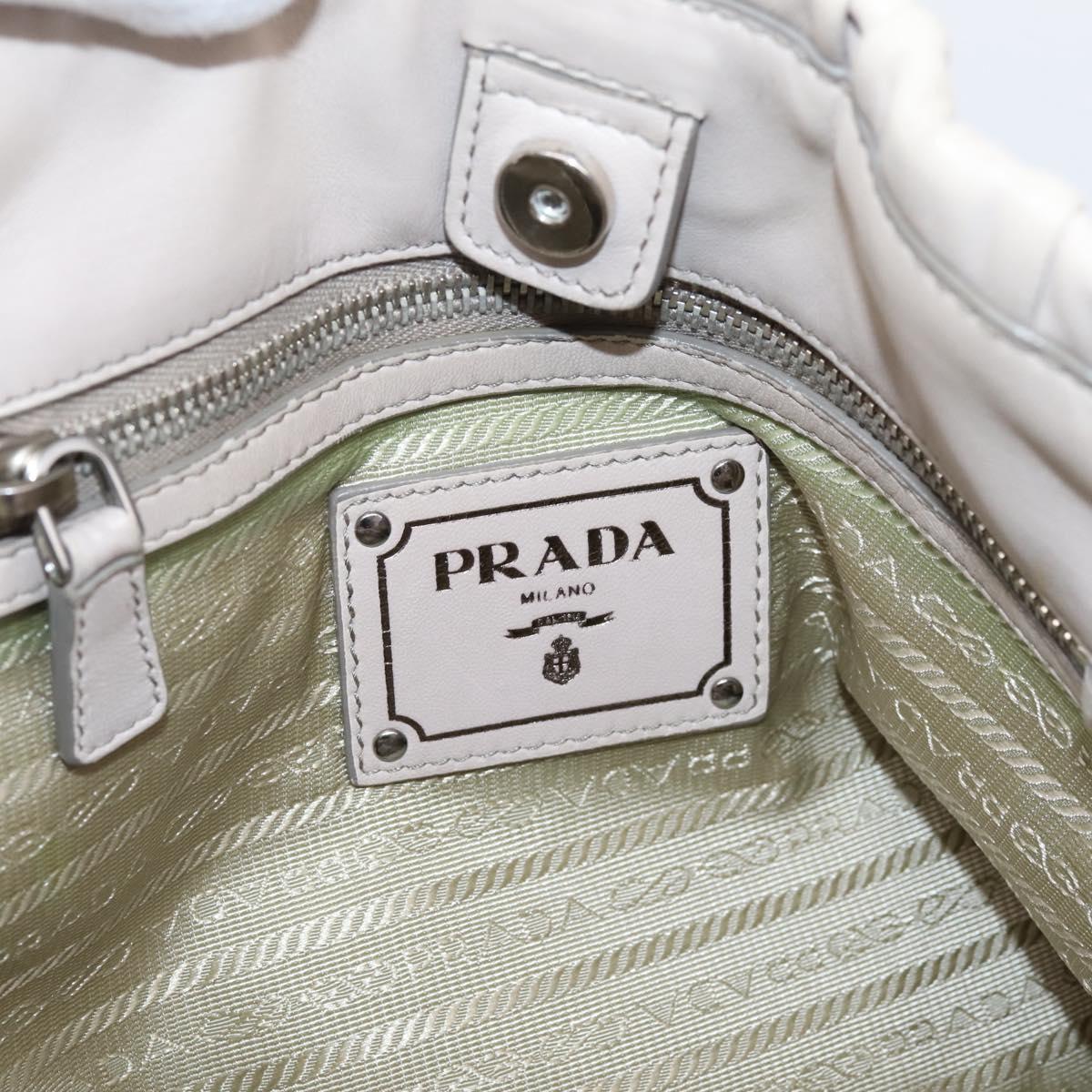 PRADA Gathered Hand Bag Leather 2way Beige Silver Auth 201361V