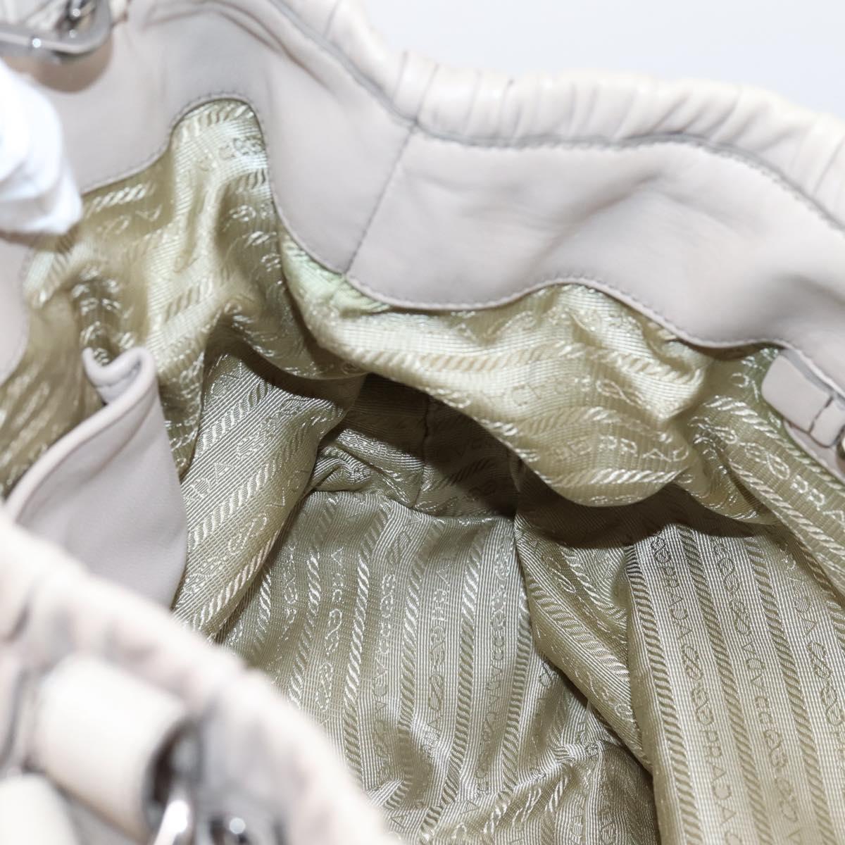 PRADA Gathered Hand Bag Leather 2way Beige Silver Auth 201361V