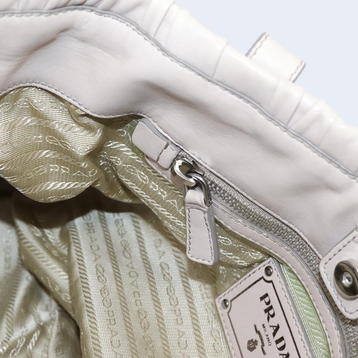 PRADA Gathered Hand Bag Leather 2way Beige Silver Auth 201361V