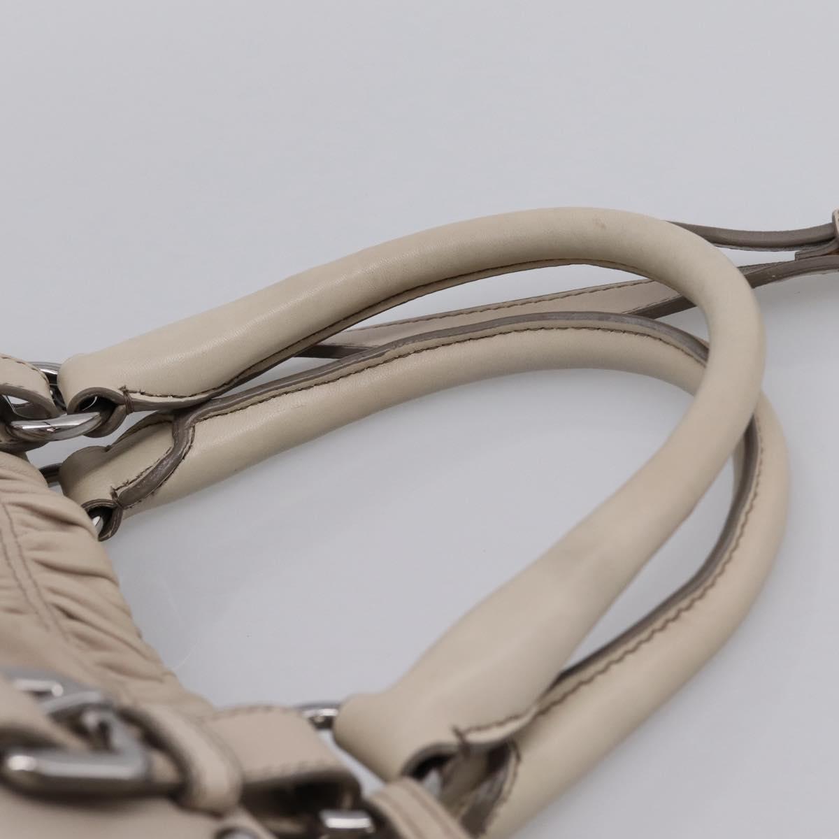PRADA Gathered Hand Bag Leather 2way Beige Silver Auth 201361V