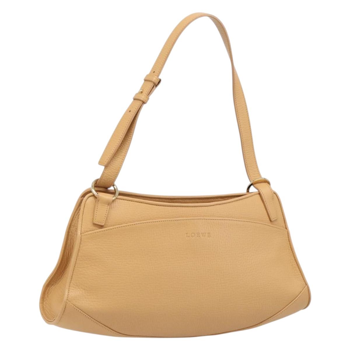 LOEWE Shoulder Bag Leather Beige Gold Auth 201364V