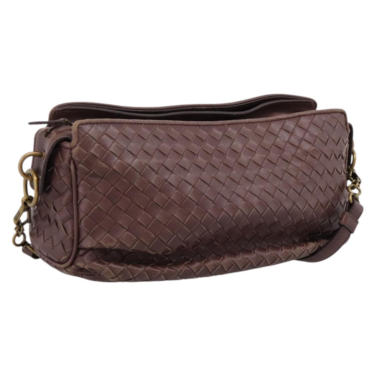 BOTTEGA VENETA INTRECCIATO Shoulder Bag Leather Brown Gold 192661 Auth 201370A