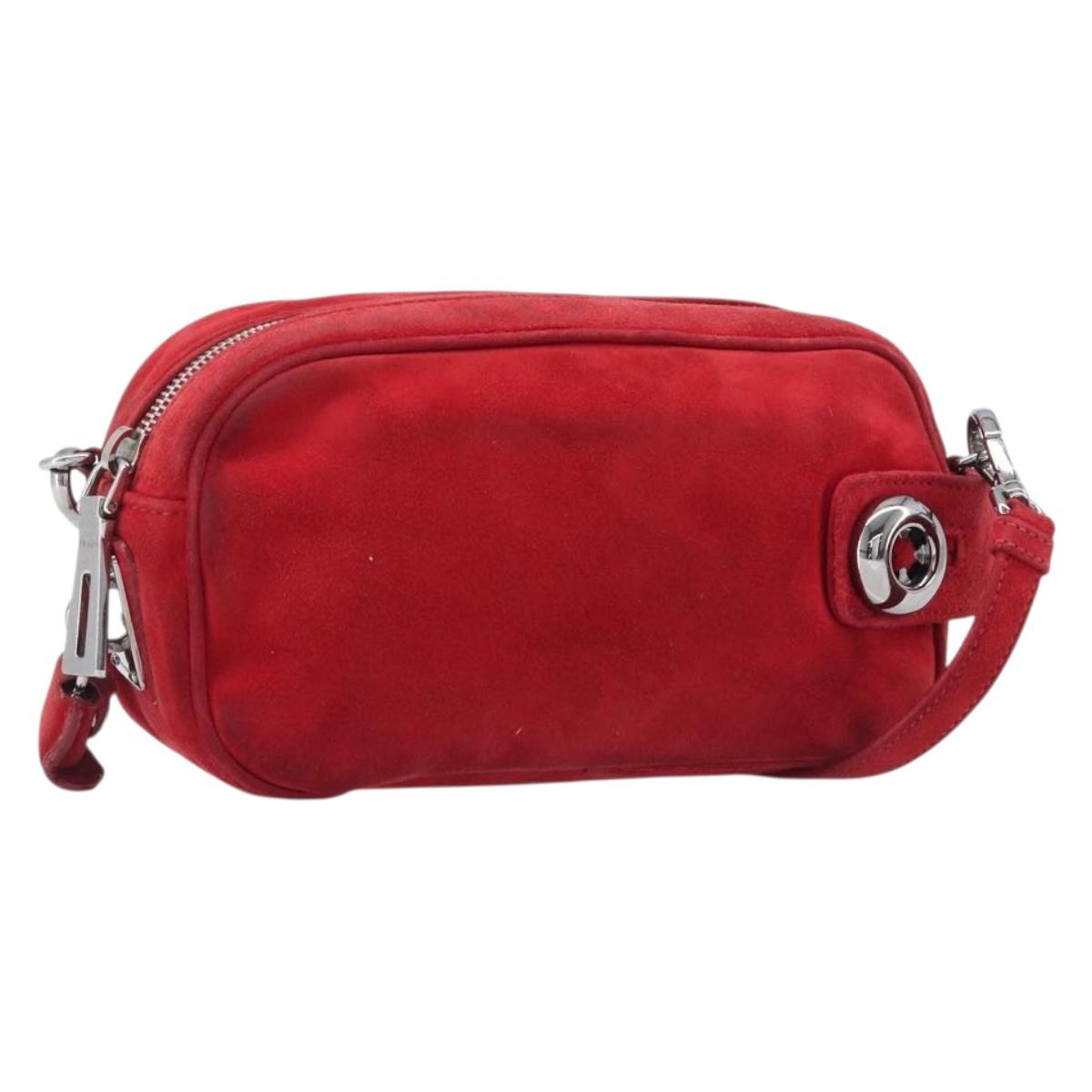 PRADA Shoulder Bag Suede Red Silver Auth 201372
