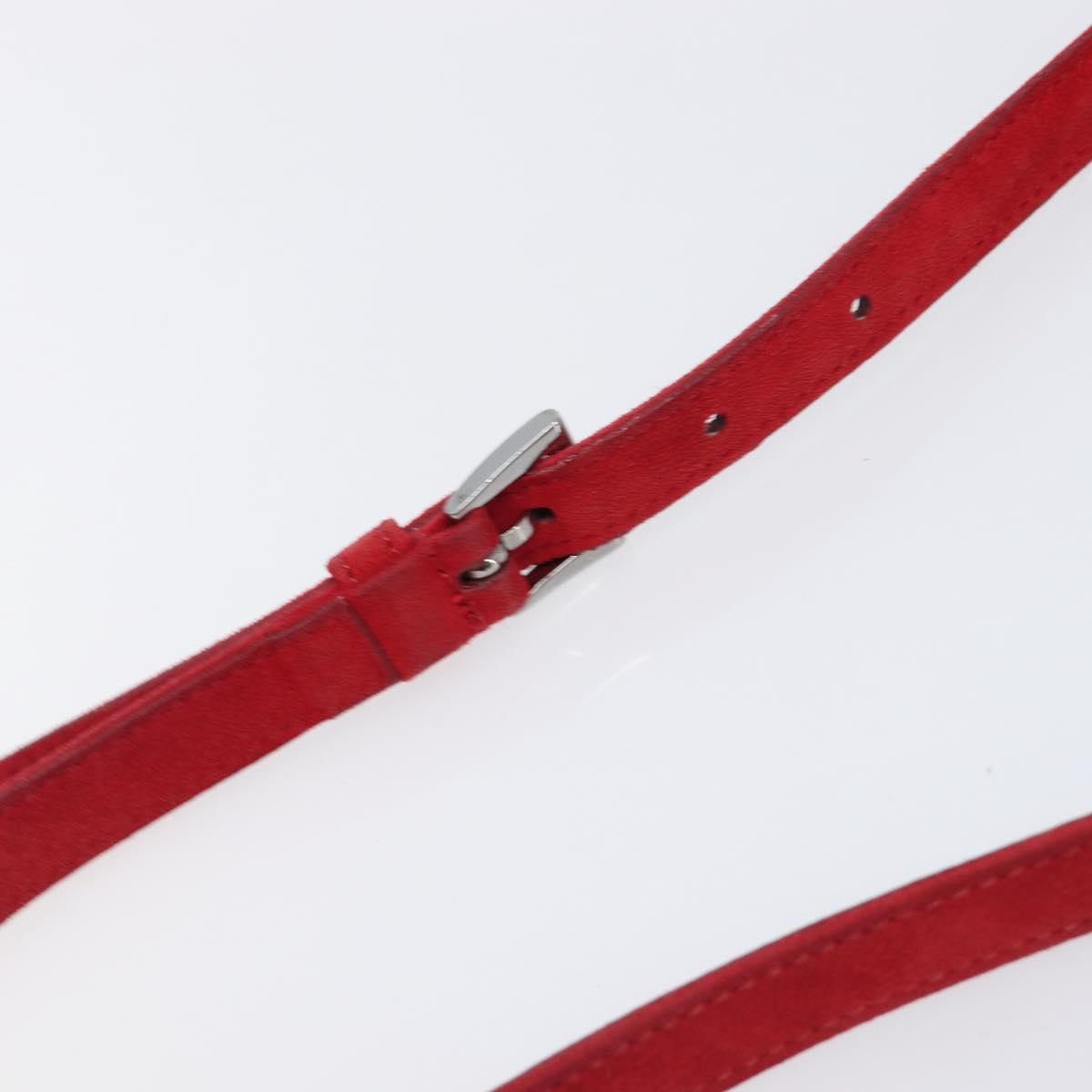 PRADA Shoulder Bag Suede Red Silver Auth 201372