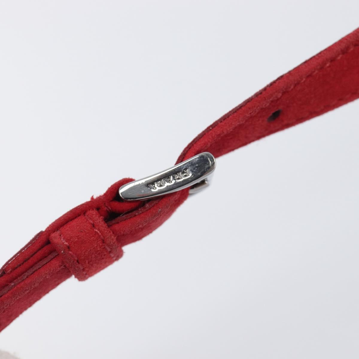 PRADA Shoulder Bag Suede Red Silver Auth 201372