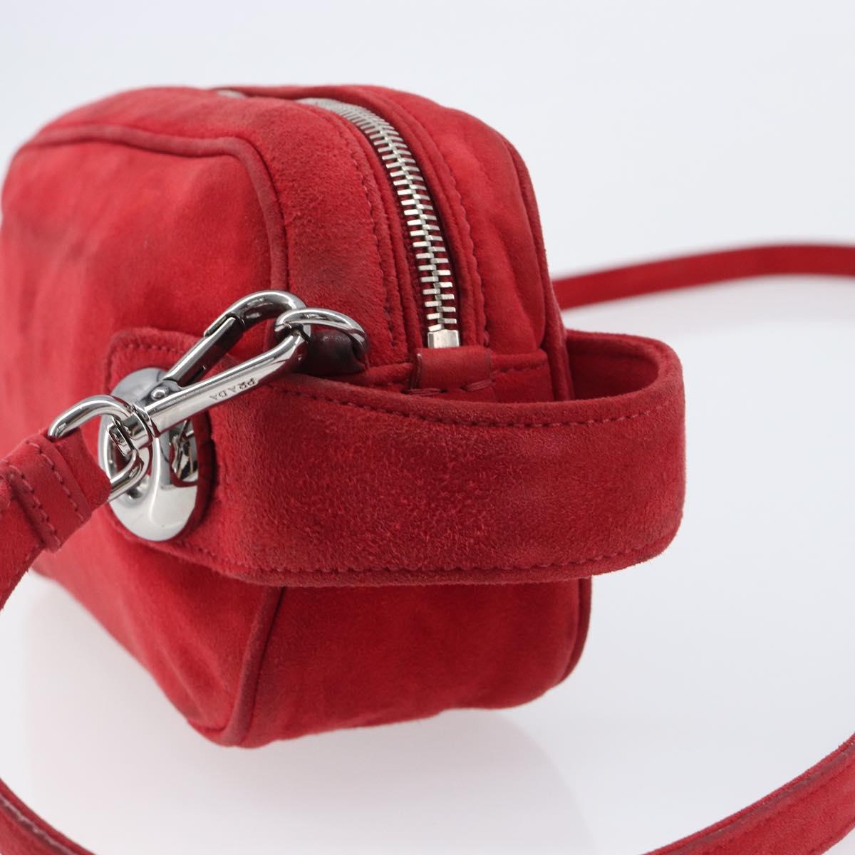 PRADA Shoulder Bag Suede Red Silver Auth 201372
