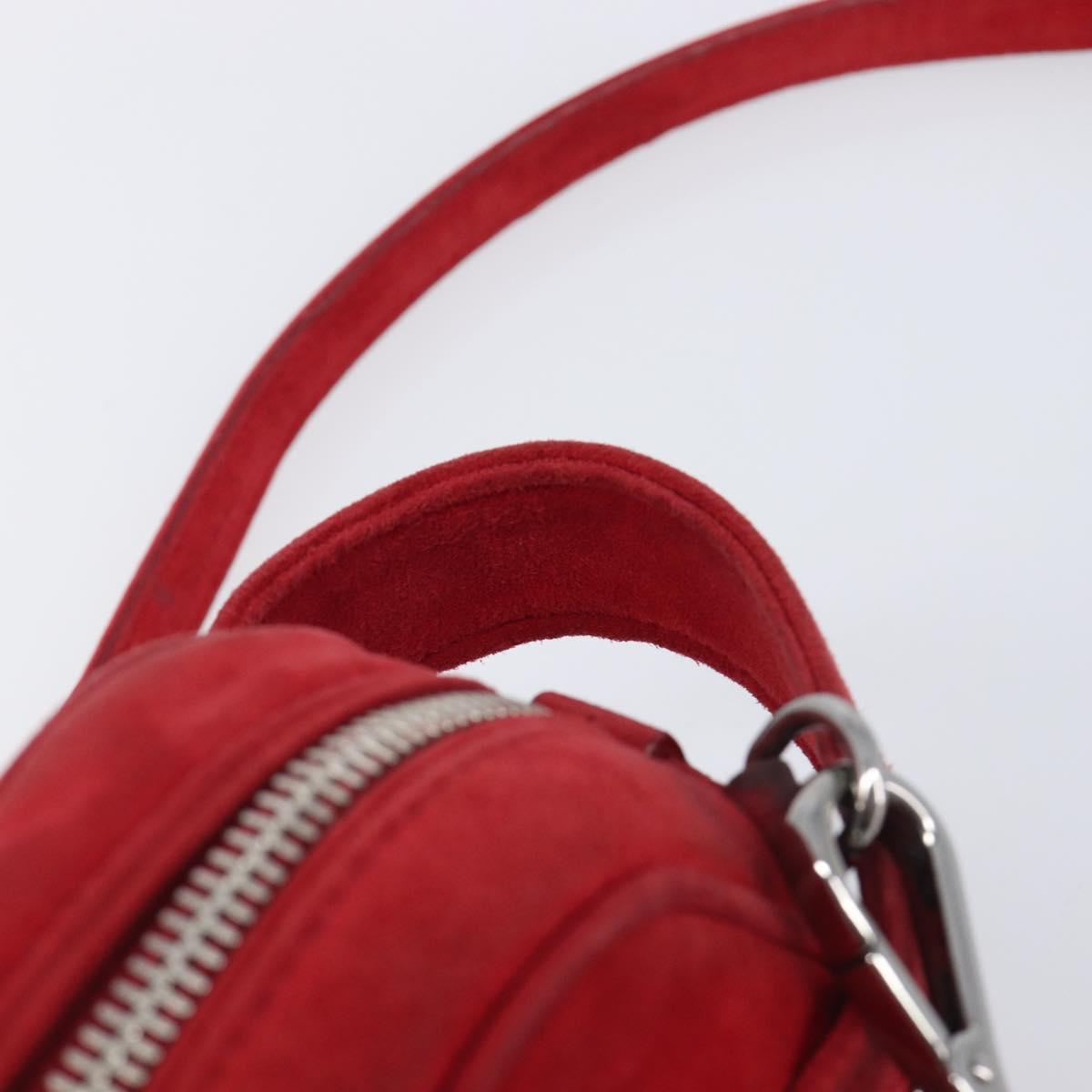 PRADA Shoulder Bag Suede Red Silver Auth 201372