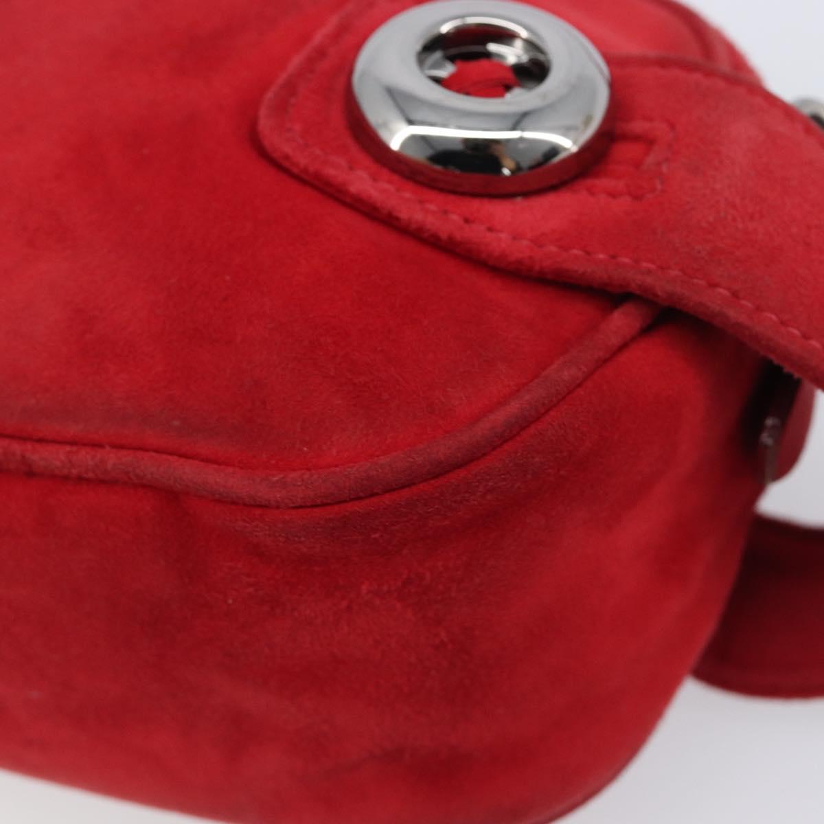 PRADA Shoulder Bag Suede Red Silver Auth 201372