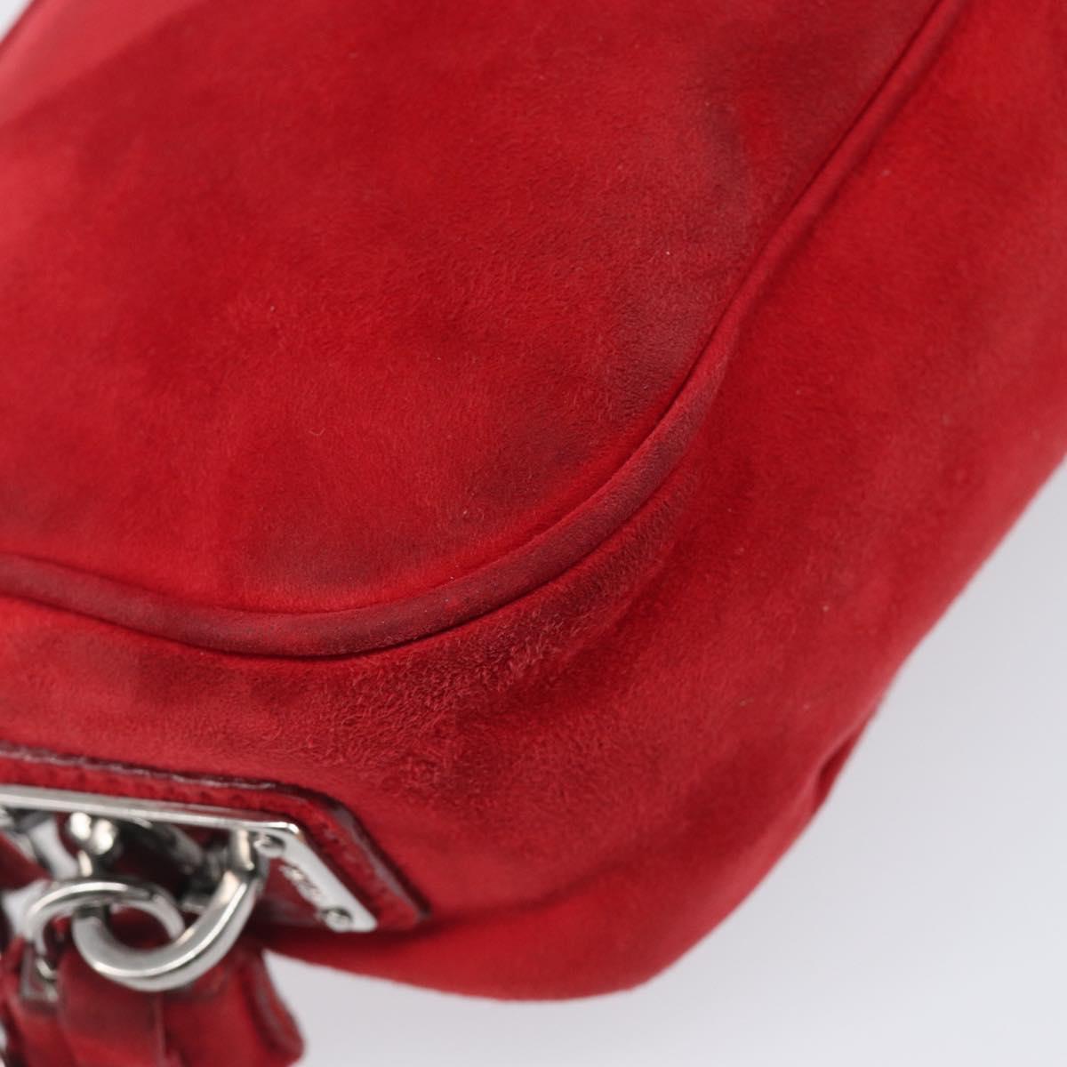PRADA Shoulder Bag Suede Red Silver Auth 201372
