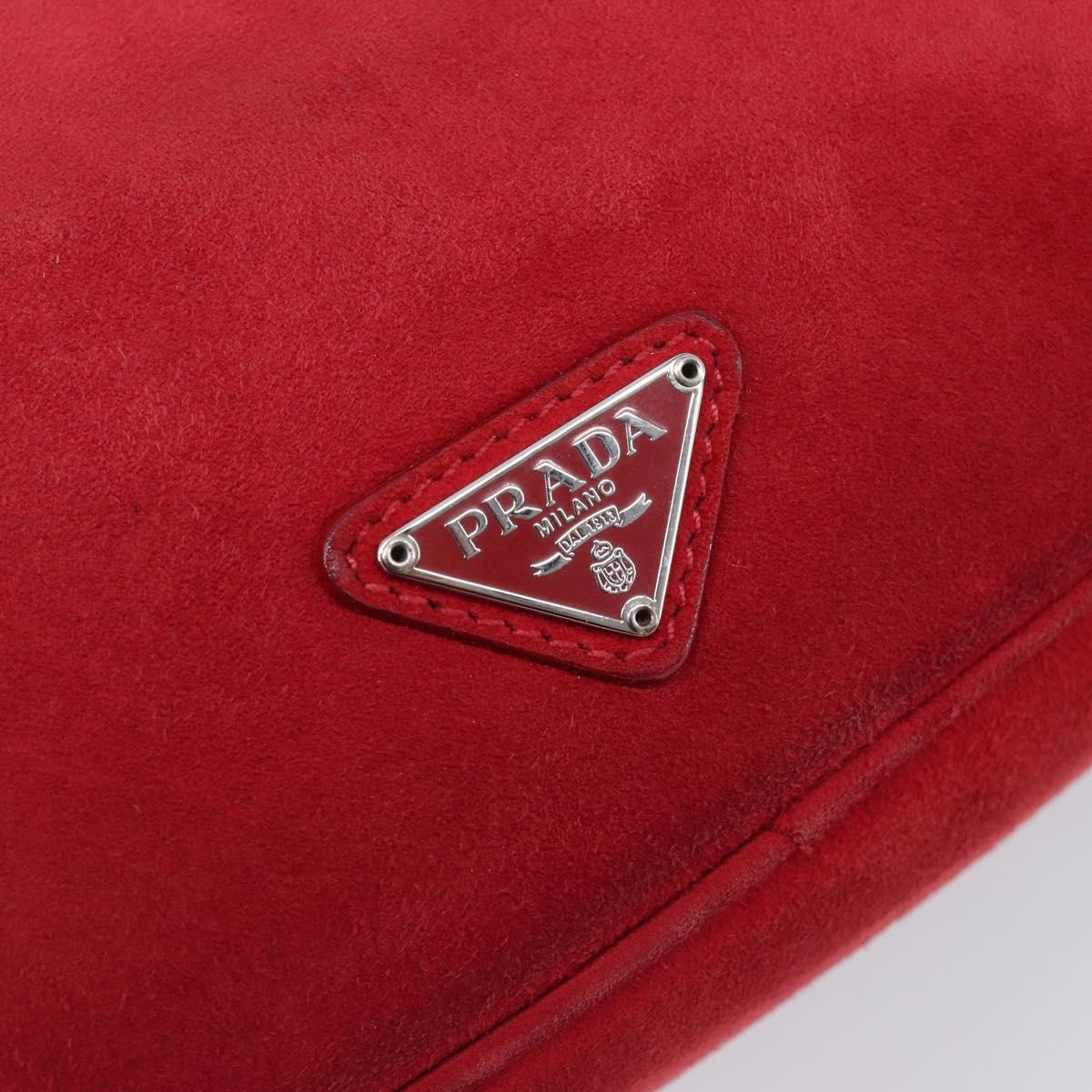 PRADA Shoulder Bag Suede Red Silver Auth 201372