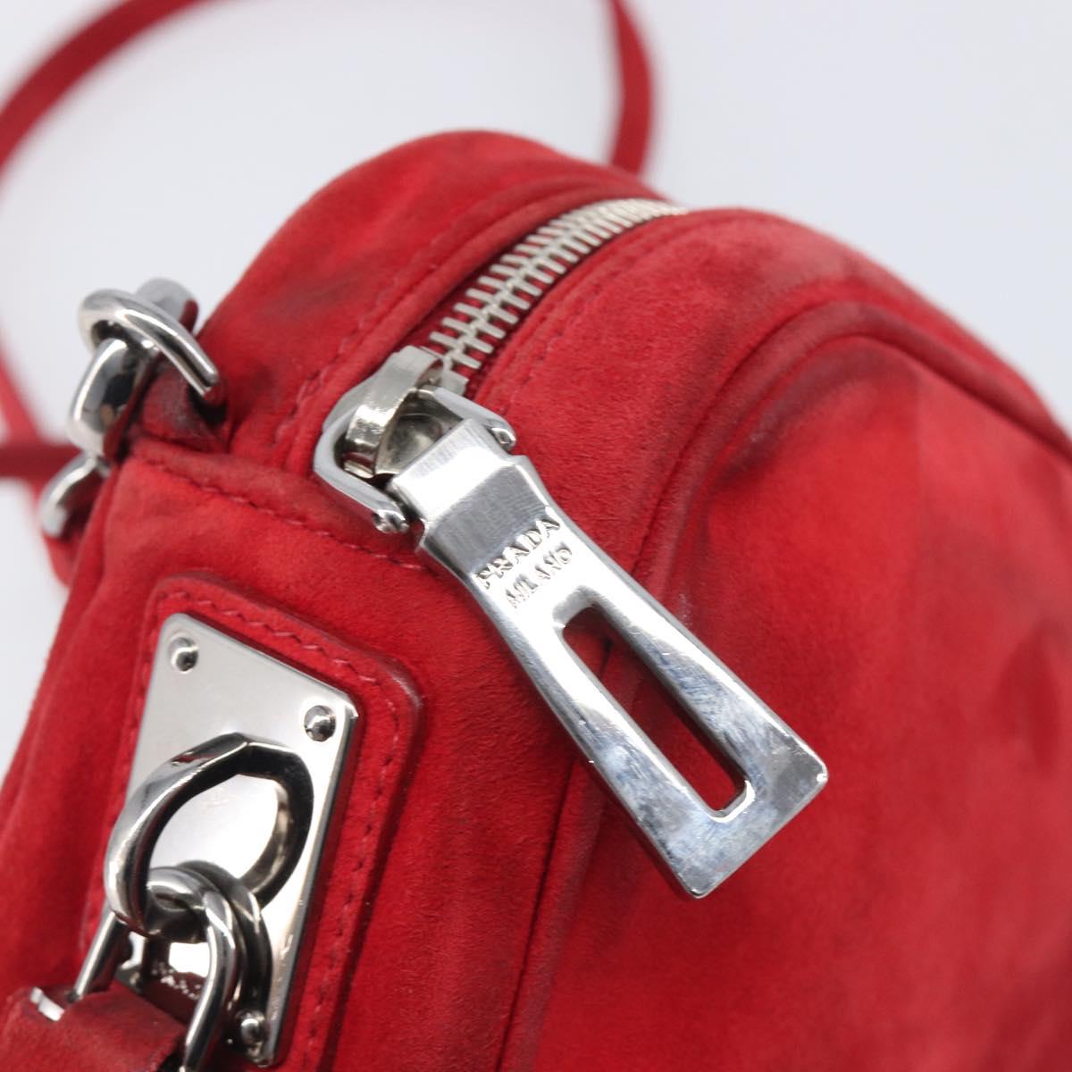 PRADA Shoulder Bag Suede Red Silver Auth 201372