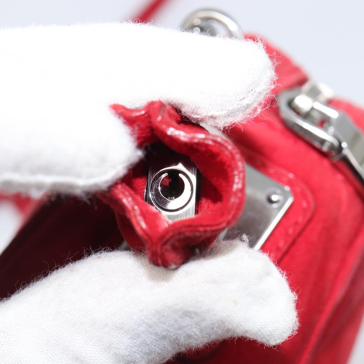 PRADA Shoulder Bag Suede Red Silver Auth 201372