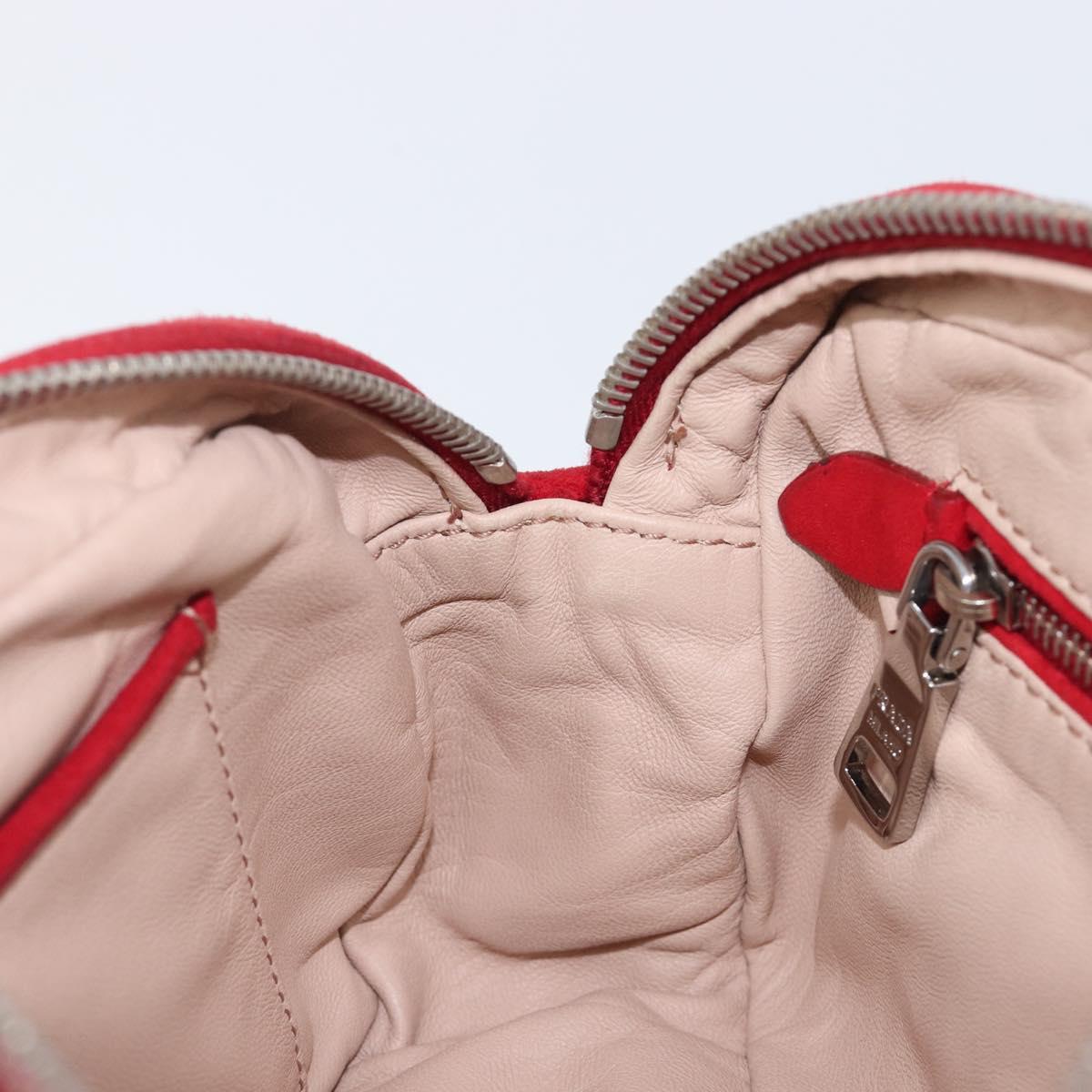 PRADA Shoulder Bag Suede Red Silver Auth 201372