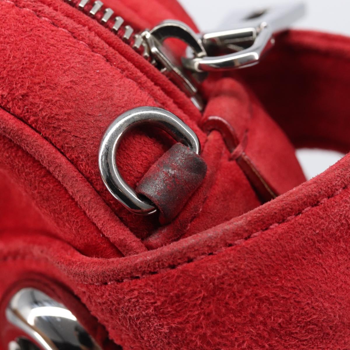 PRADA Shoulder Bag Suede Red Silver Auth 201372