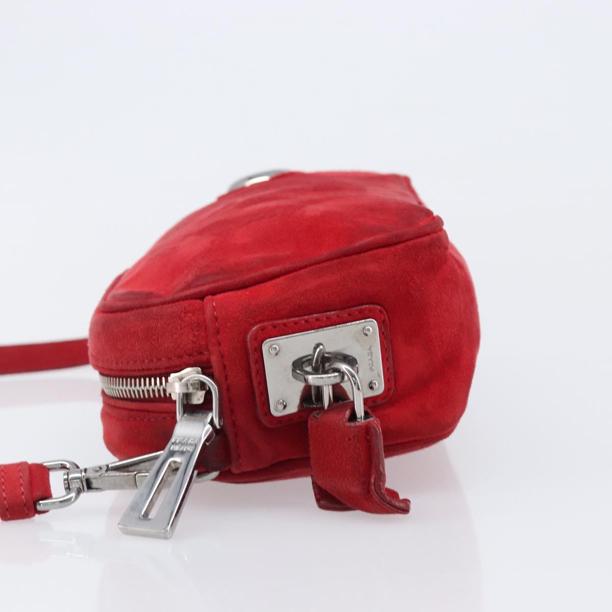 PRADA Shoulder Bag Suede Red Silver Auth 201372