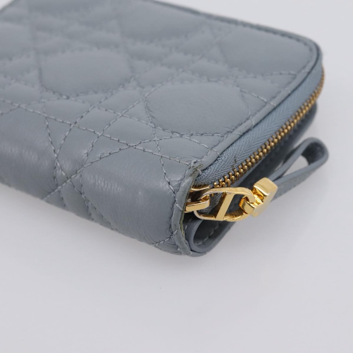 Christian Dior Caro Bifold Wallet Leather Blue Gold Auth 201373A