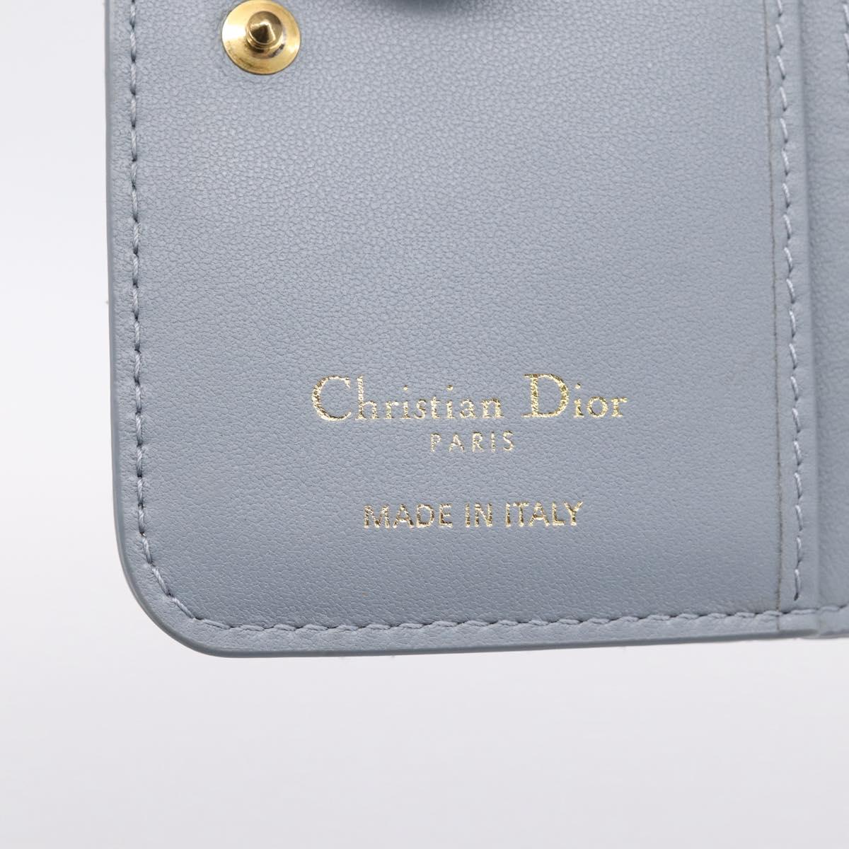 Christian Dior Caro Bifold Wallet Leather Blue Gold Auth 201373A