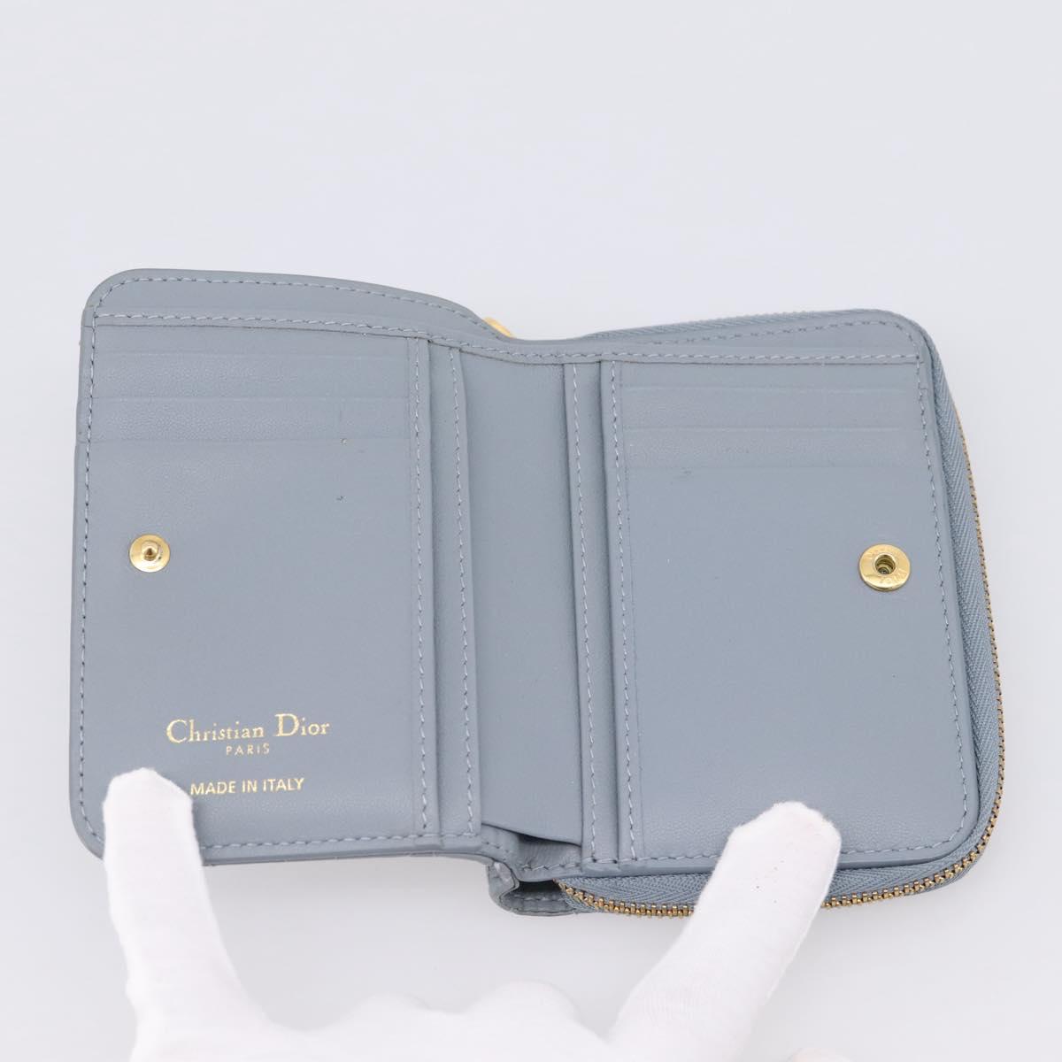 Christian Dior Caro Bifold Wallet Leather Blue Gold Auth 201373A